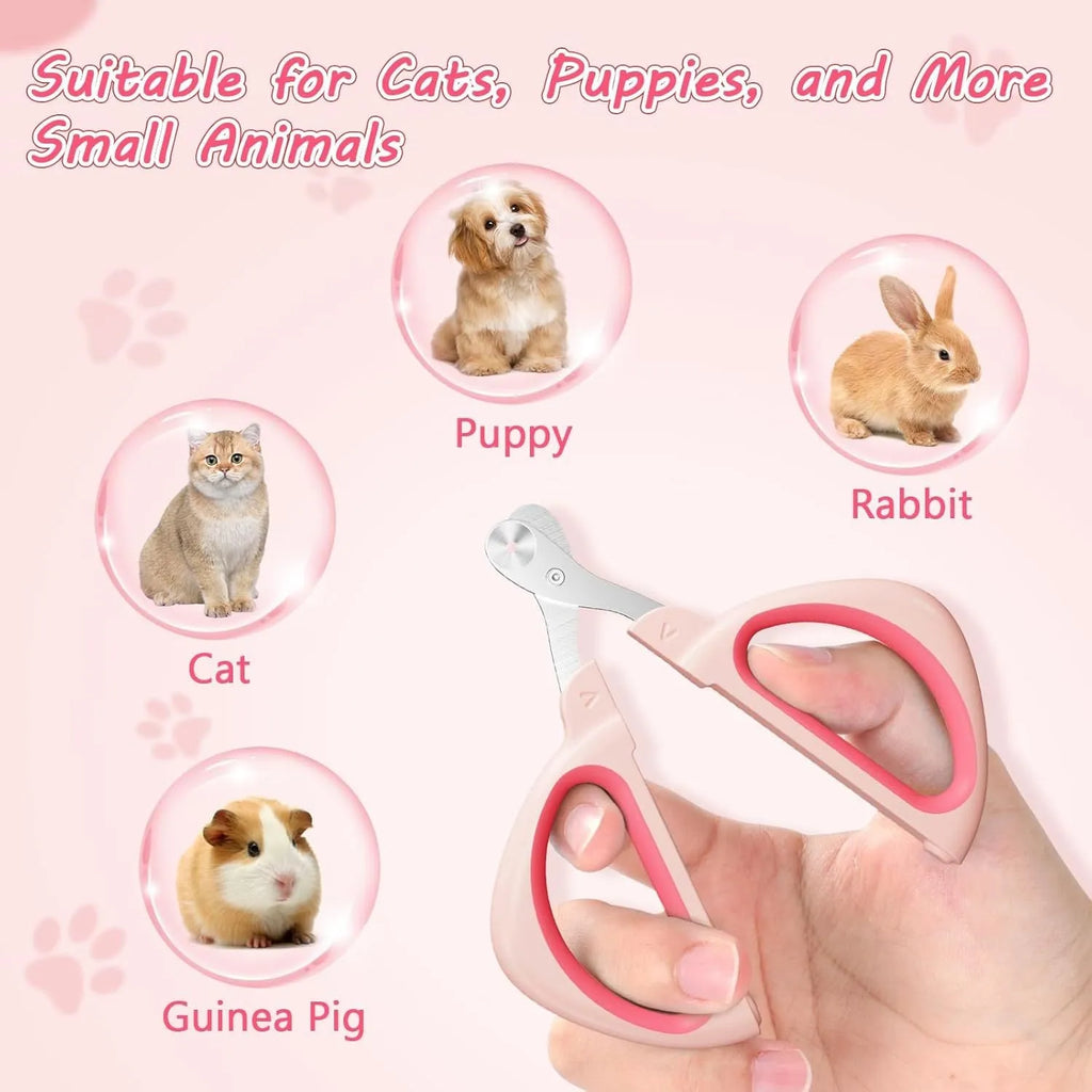 Cat nail clipper with positioning hole and non-slip handle in blue or pink colour