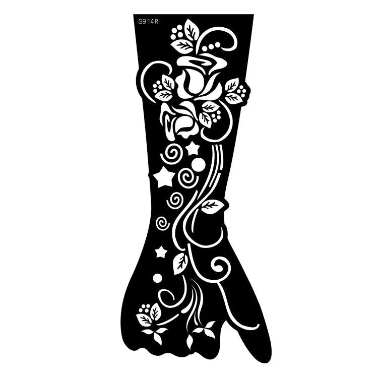 Hollow geometric tattoo sticker sheet with 30 machine-cut 3D paper carving patterns