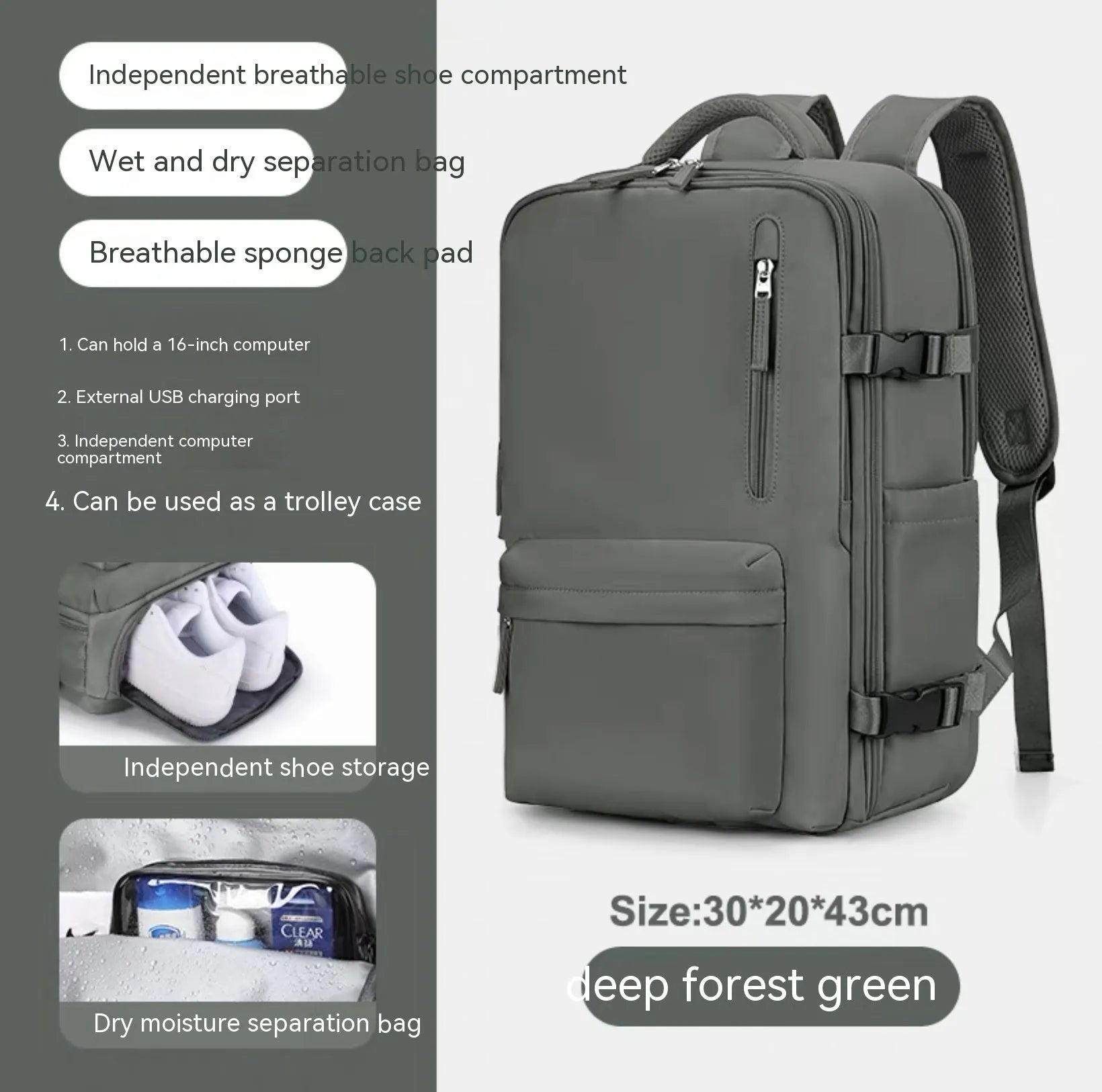Waterproof nylon mummy backpack in multiple colour options showing large capacity travel bag
