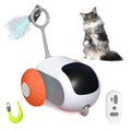 Smart interactive cat toy car with remote control and feather teaser attachment in blue colour