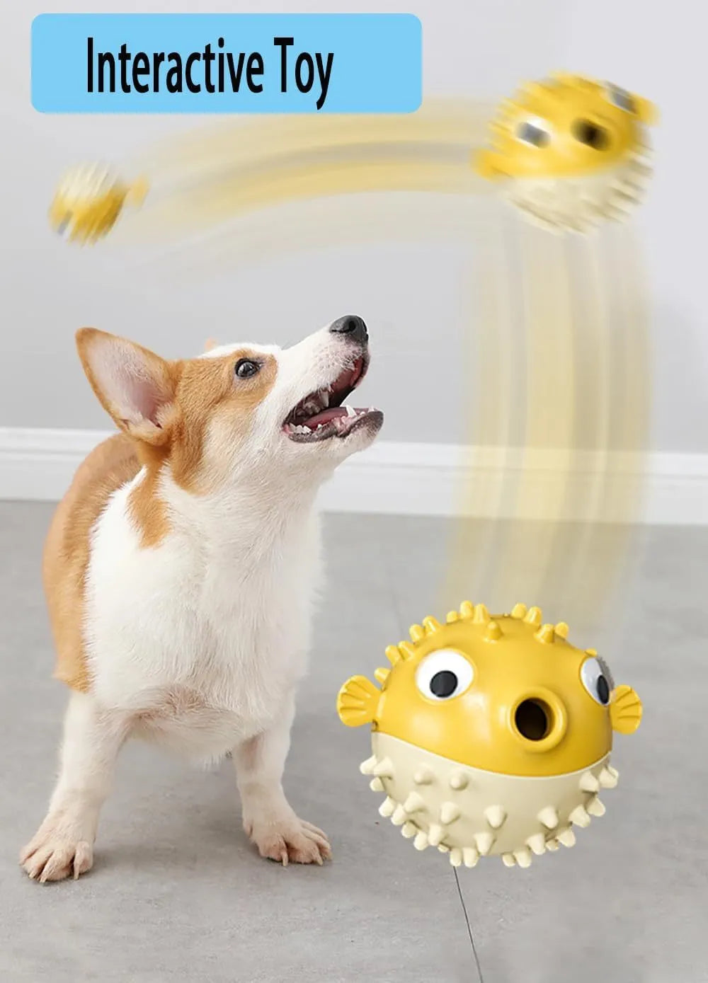 Green fish-shaped dog chew toy with treat dispensing hole and textured surface
