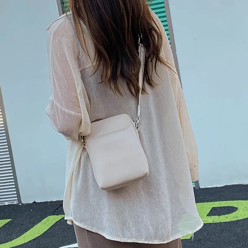 Small solid-colour PU leather crossbody shoulder bag for mobile phones