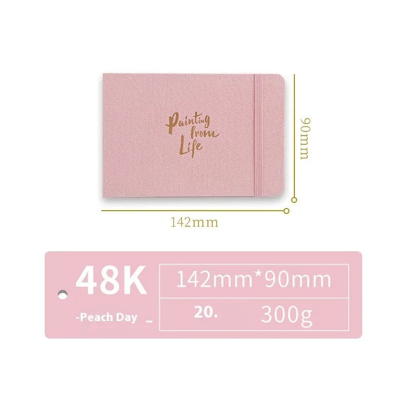 Feiluniao handmade fabric watercolour sketchbook with colourful themed cover, 185mm long.