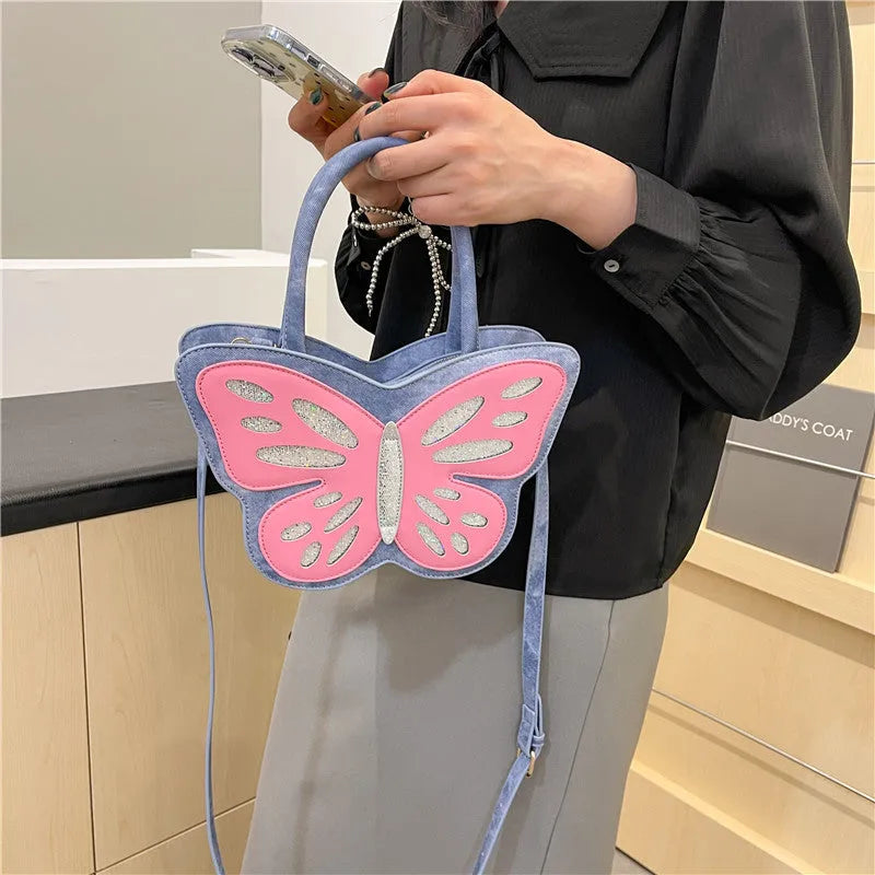 Square crossbody shoulder bag in PU material with contrasting colour details