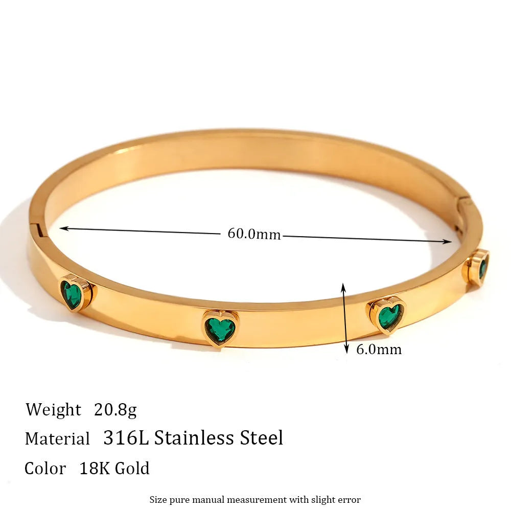 Women's stainless steel peach heart bracelet with micro-inlaid design in green colour option
