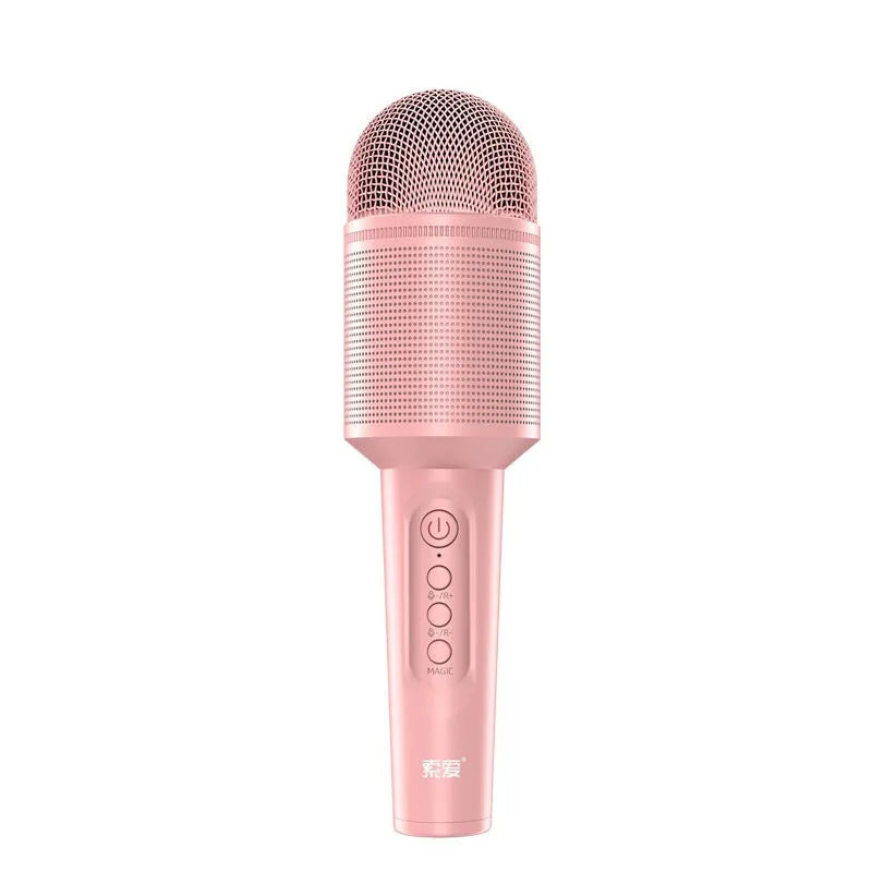Bluetooth karaoke microphone in pink, blue and green colour options with USB connectivity