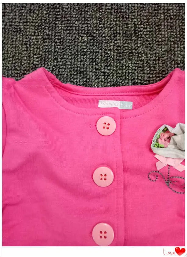 Spring Autumn Girls Pure Cotton Lady Suit Rose Red Floral Single-Breasted Top and Pants Set for Toddler 18M 24M Asian Size Casual Wear
