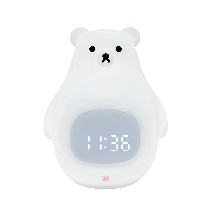 White silicone night light shaped as a cartoon bear with multi-colour LED illumination