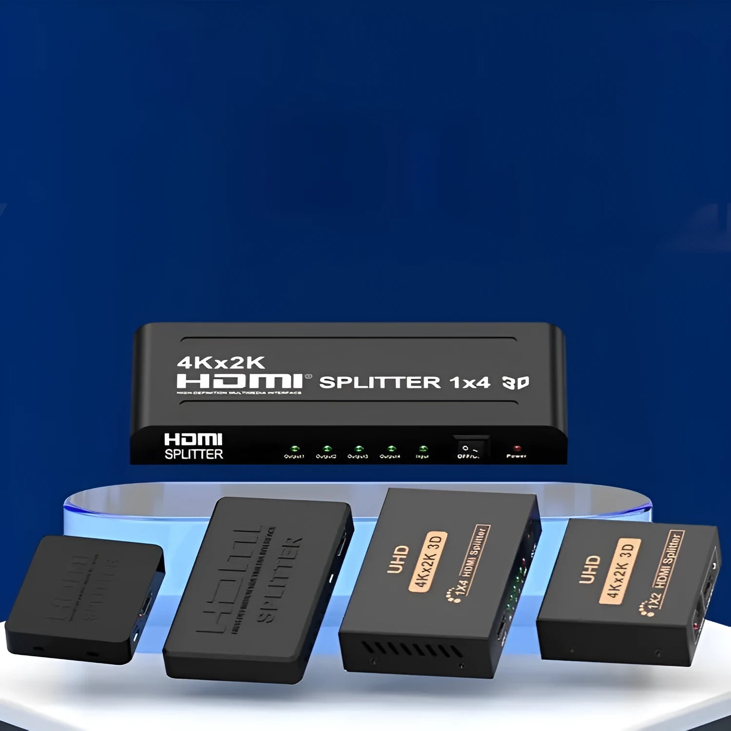 4K HDMI one into two splitter device with selection of power interface options