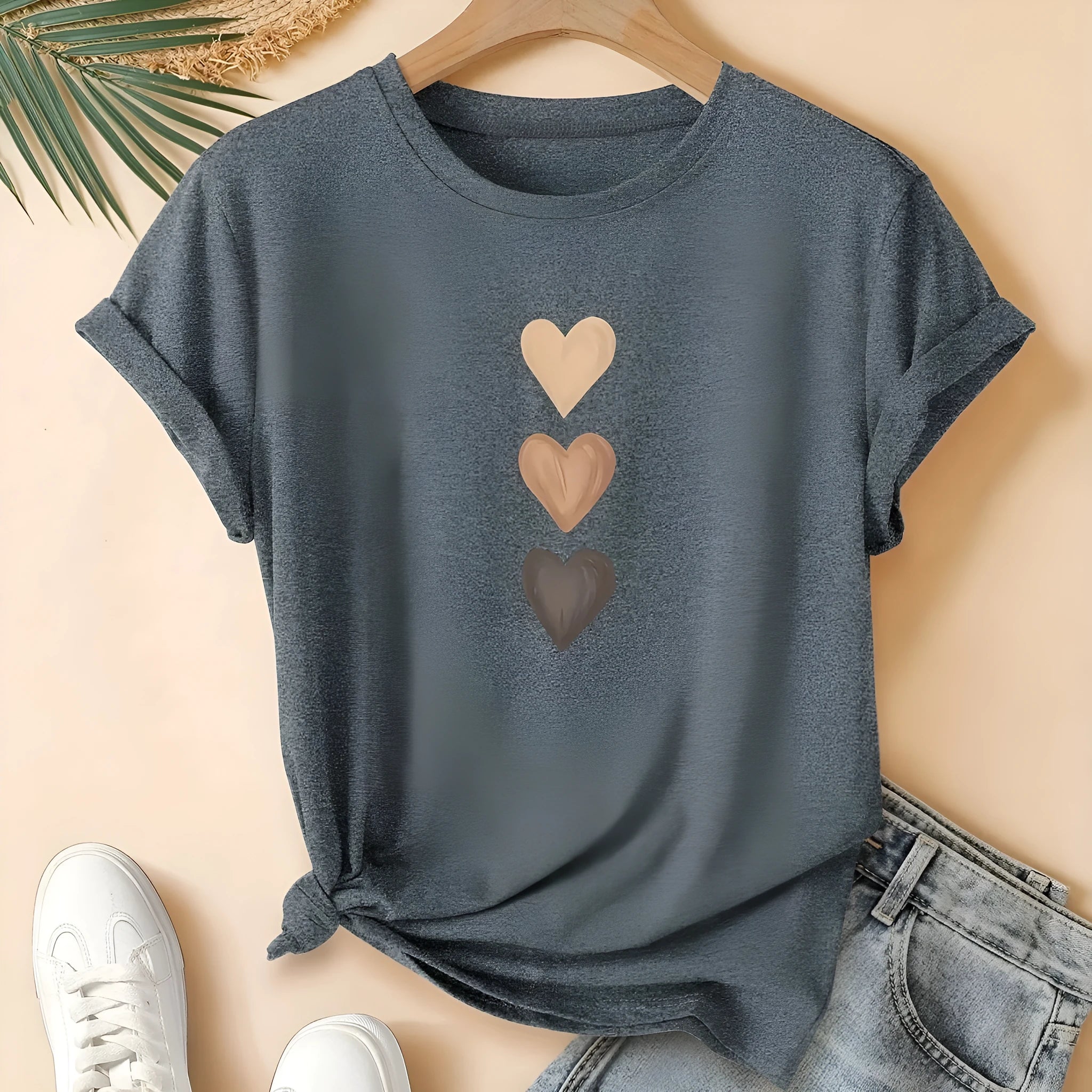 Women's pure cotton art retro Chinese style short sleeve t-shirt in dark grey