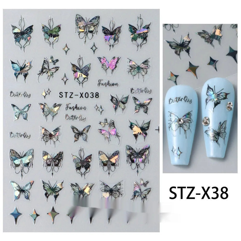 Black and silver strip cartoon nail art stickers on plastic patch