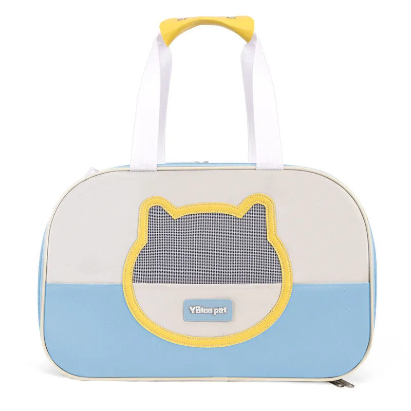 Outdoor portable foldable cat backpack in Oxford cloth, showing large capacity and breathable design.