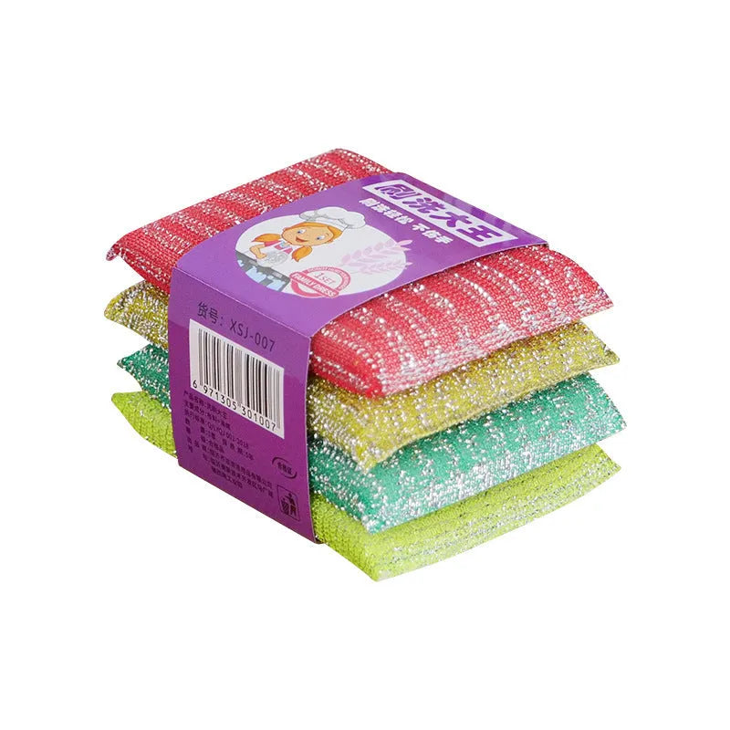 Pinstripe fabric dishwashing sponge mop in macaron mixed colour measuring 12x8.5x1.5cm
