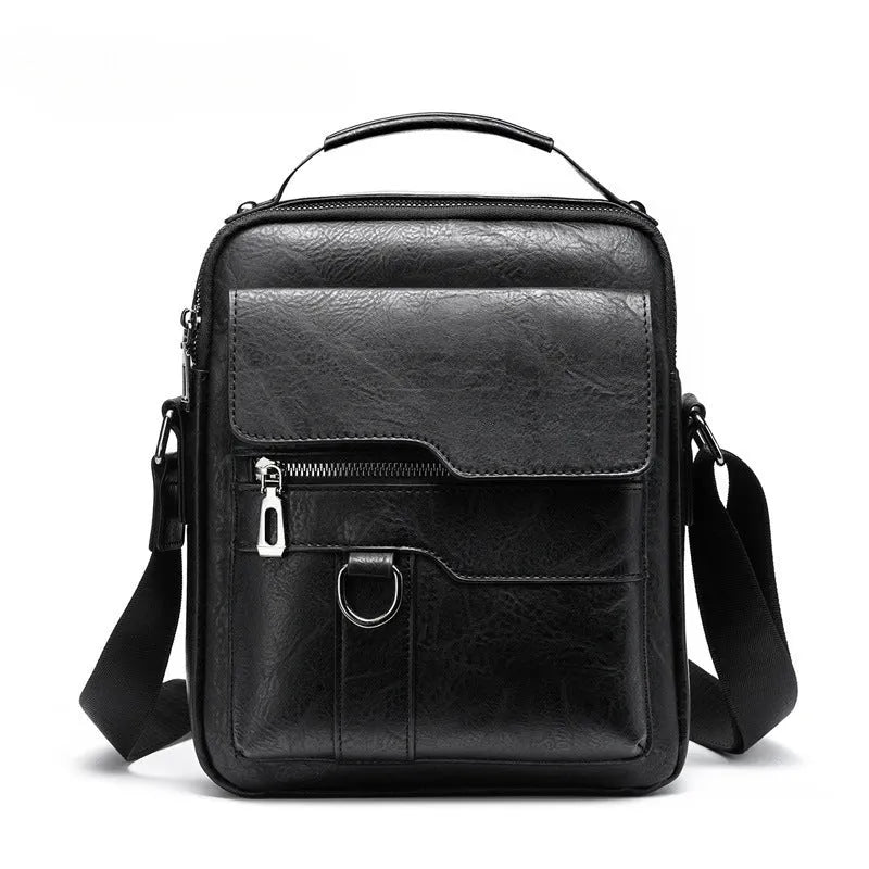 Men's one shoulder retro business crossbody bag in waterproof PU leather, solid colour, with tablet carrying option
