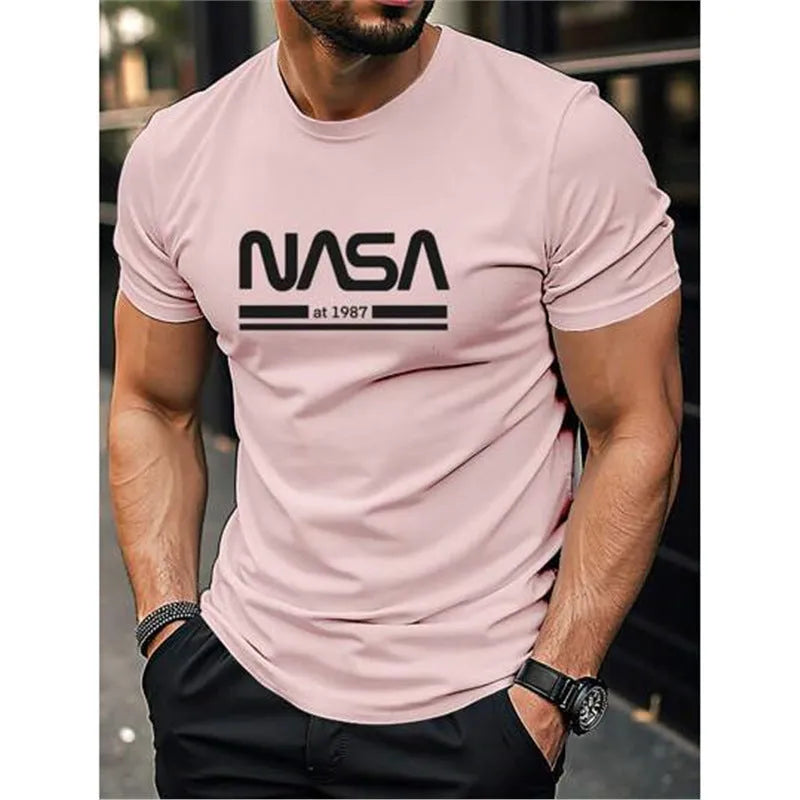 Men's printed slim-fit cotton short sleeve T-shirt in straight cut design