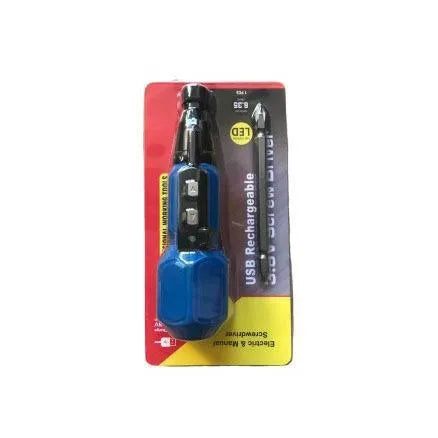 Alloy steel straight handle cordless electric screwdriver in black or blue with lithium battery