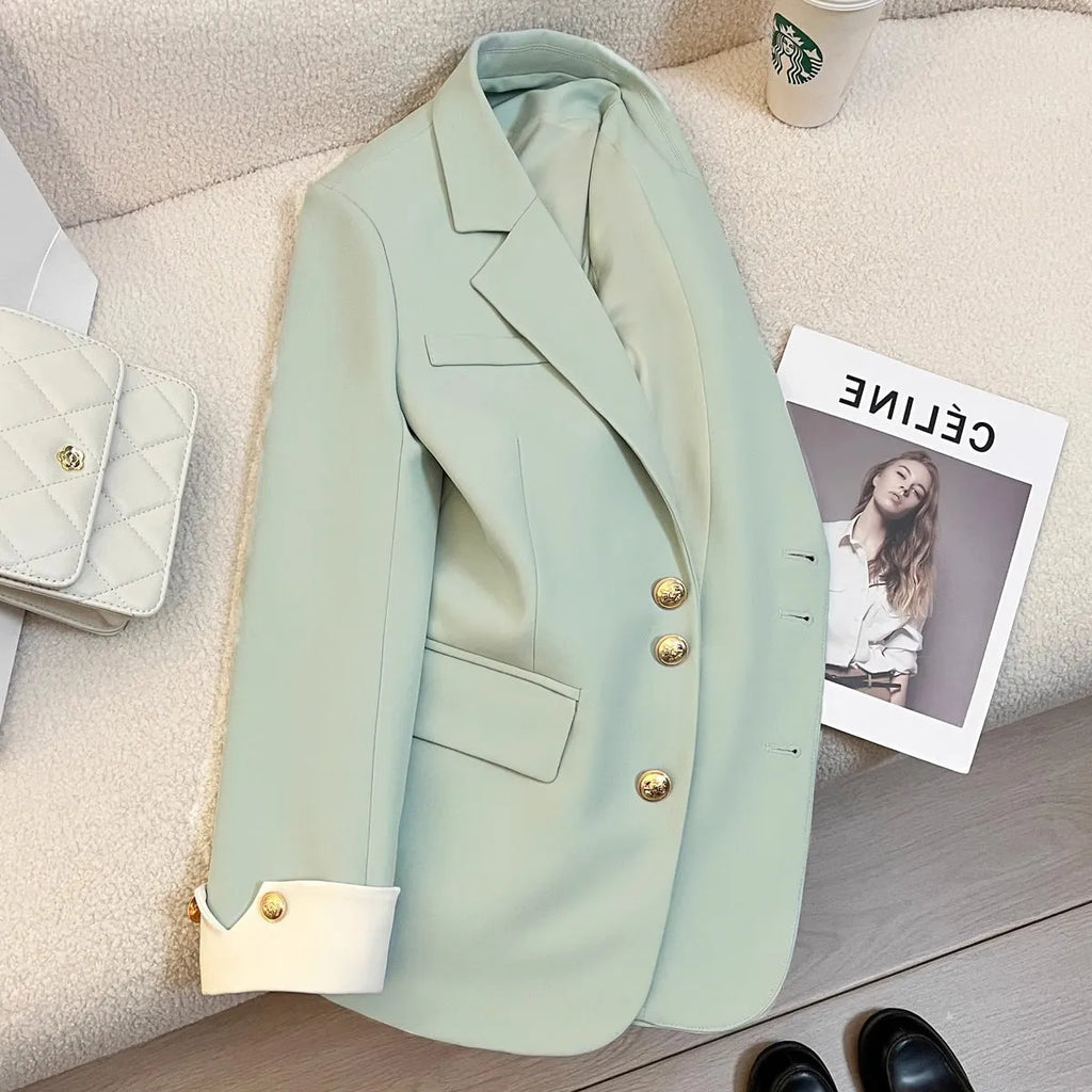 Women's loose fit coat in Korean style with 65cm length and pockets in milky white colour