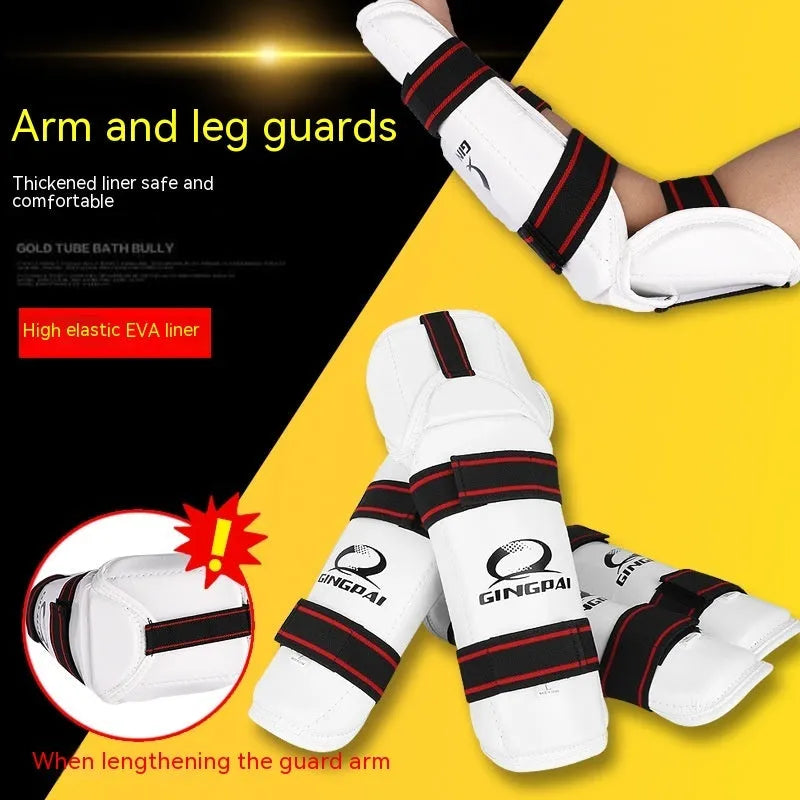 Taekwondo leg and arm protective gear set with PU EVA foam construction in multiple sizes