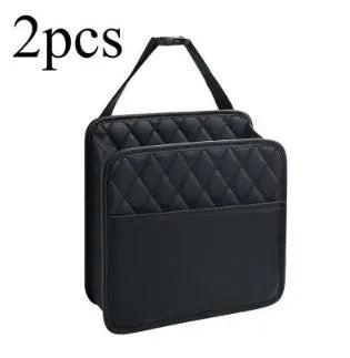 Leather car interior hanging storage bag and trash can in black, pink, green, or white colour