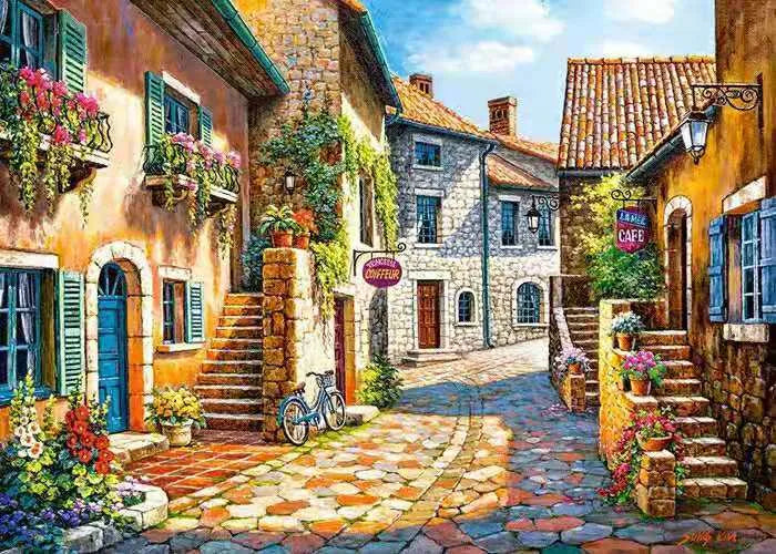 Rimless linen landscape oil painting in modern simple style, 40x50cm hand-painted wall art