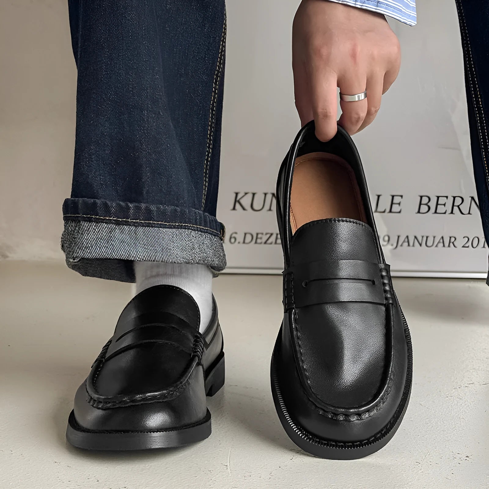 Men's slip-on casual shoes in beige with a microfiber upper and rubber sole