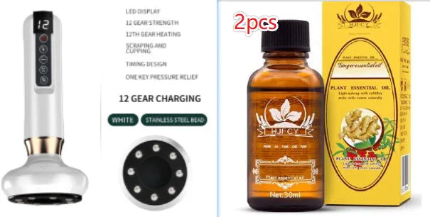 Green electric vacuum cupping massager device with suction cups and USB charger.