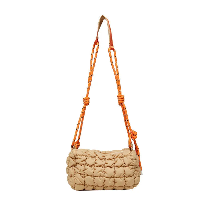 Women's soft nylon pillow crossbody messenger bag with rhombus pattern and zippered pocket.