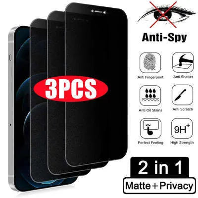 Anti-peeping tempered glass screen protector for iPhone showing full-screen coverage.