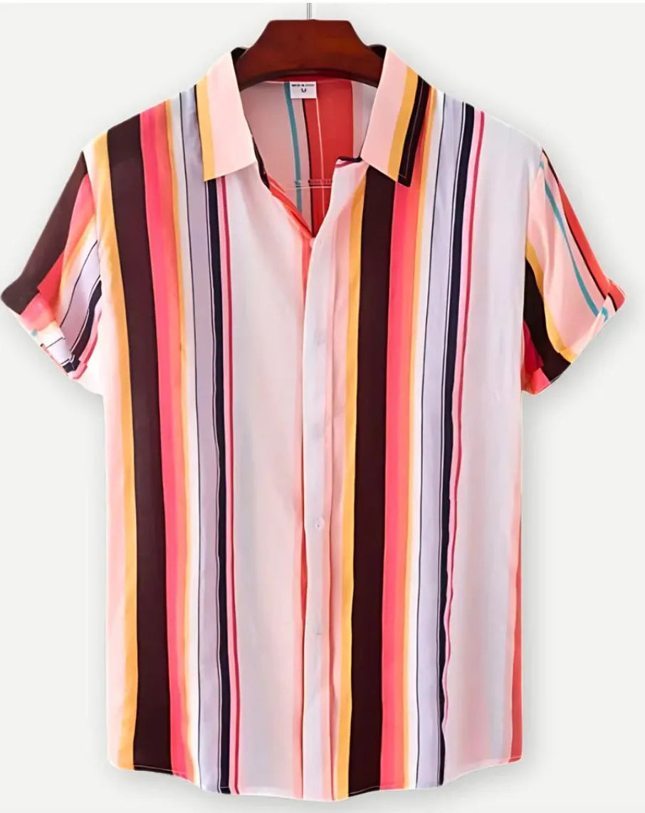 Hawaiian print short sleeve shirt with lapel collar and floral pattern in multiple colour options