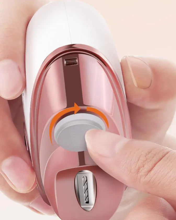 Blue electric nail clipper and polishing device with USB Type-C charging cable and cleaning brush