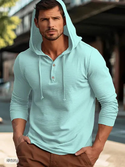 Cotton pullover hoodie in dark blue colour with European and American sizing