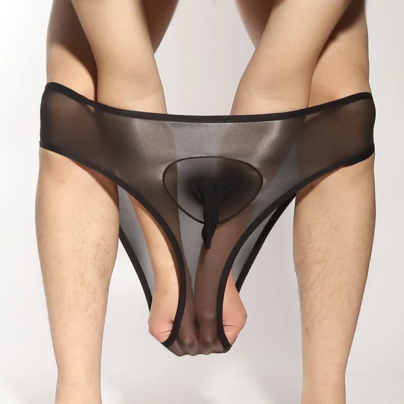 Men's transparent nylon briefs with bullet separation design in multiple colour options