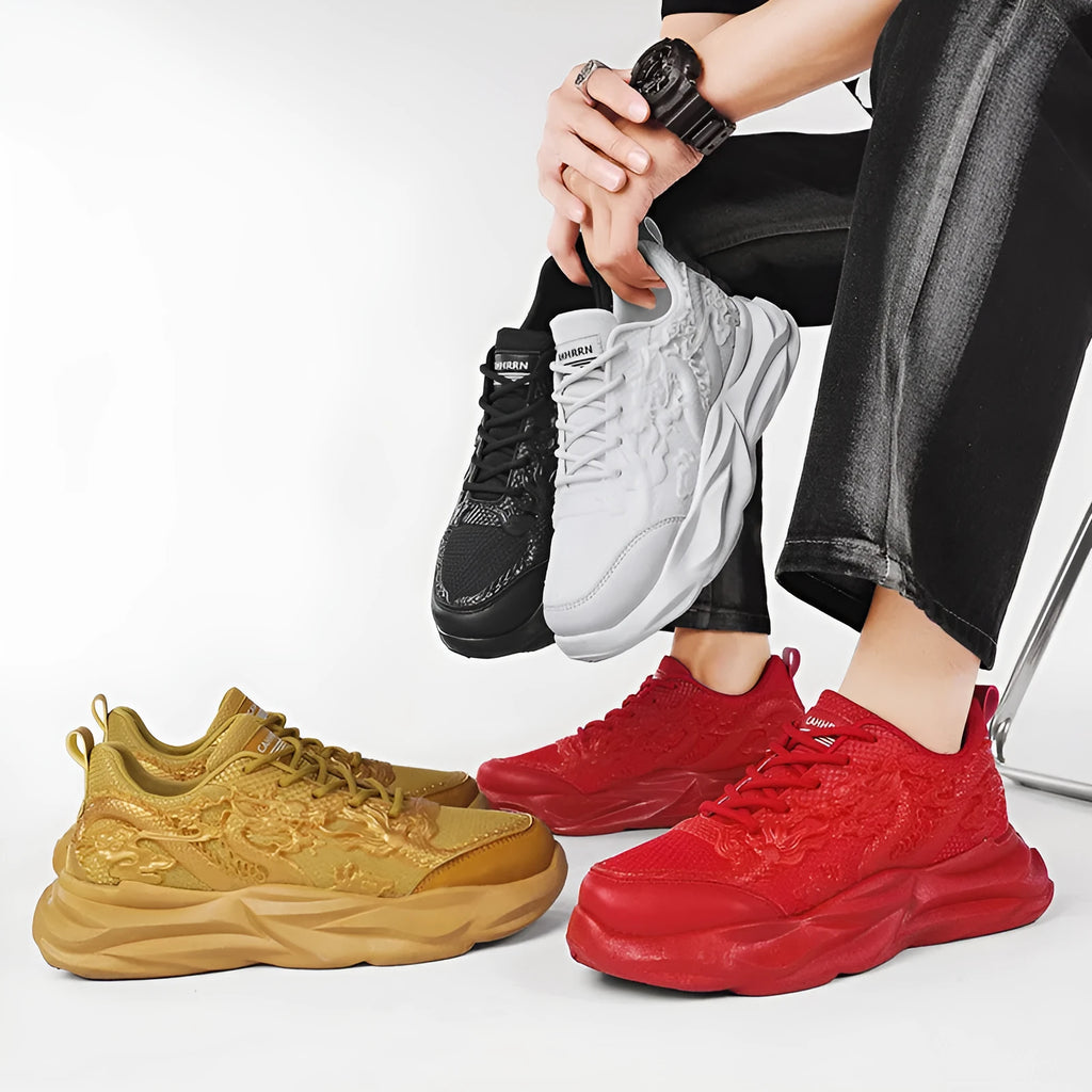 Dragon-themed casual sneakers with microfibre upper and rubber sole in Chinese Dragon design
