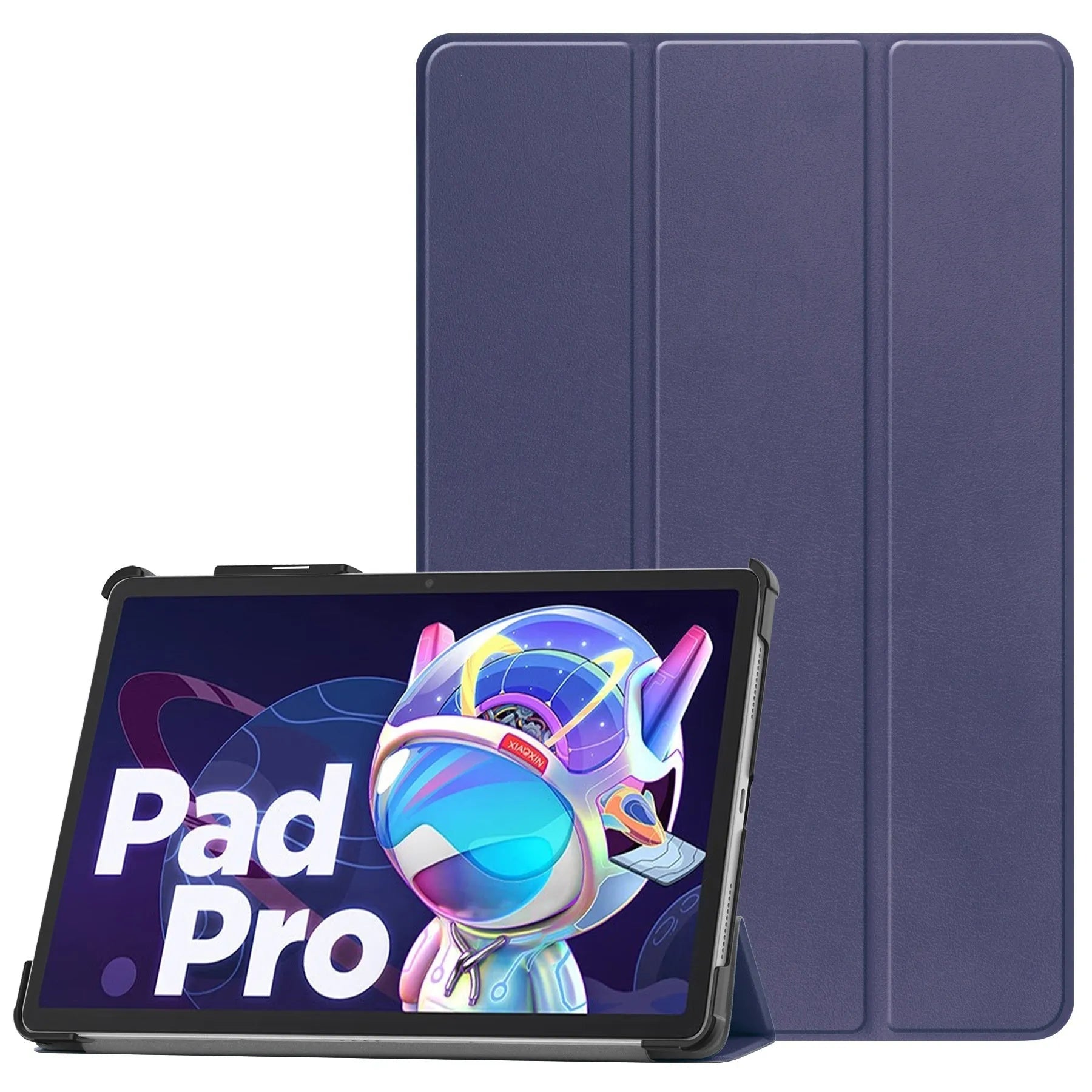 LenovoTab P12 plastic protective case in a decorative pattern, folded to show the integrated magnetic stand.