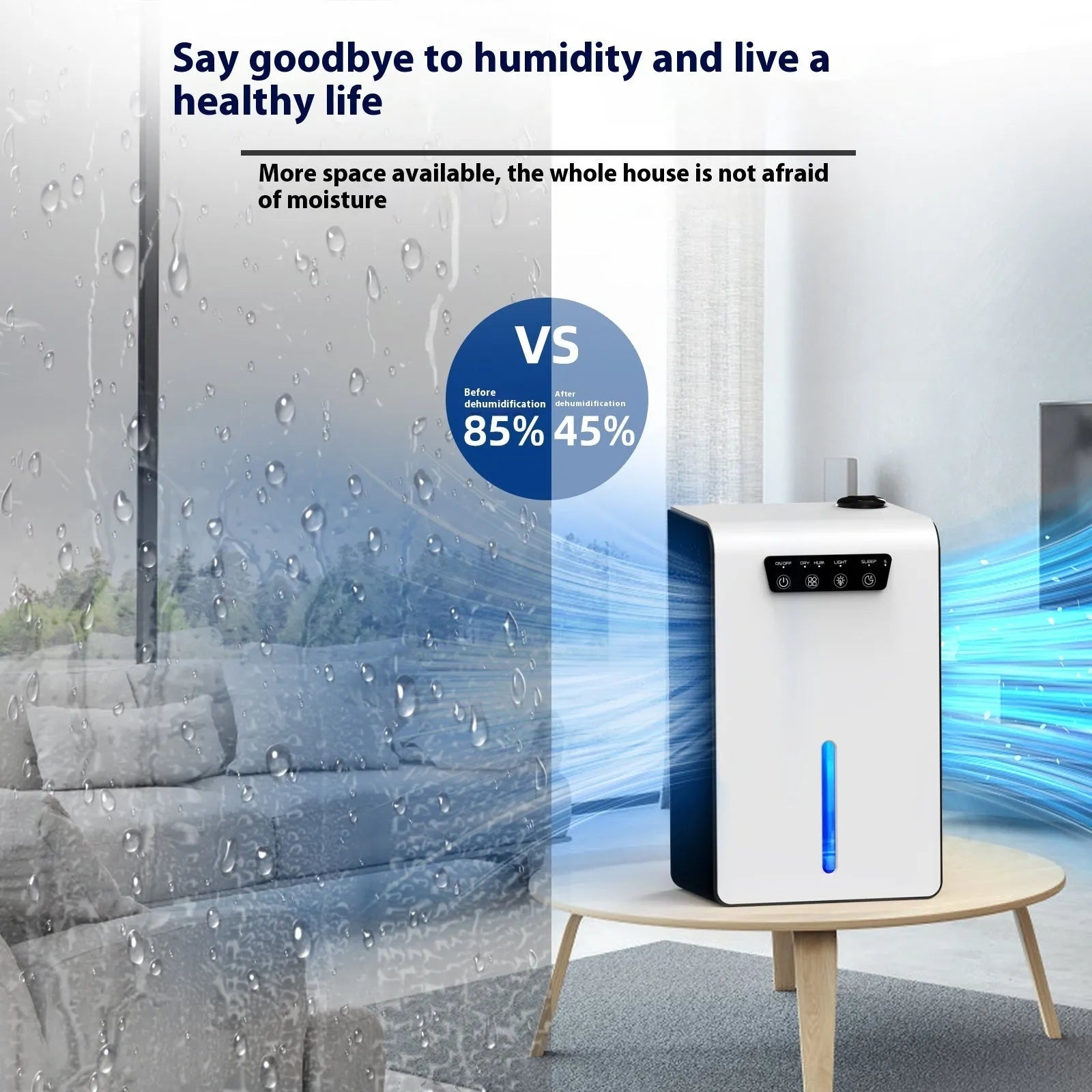 Milky white bedroom dehumidifier with 4 litre reservoir capacity for 10-20 square metre spaces