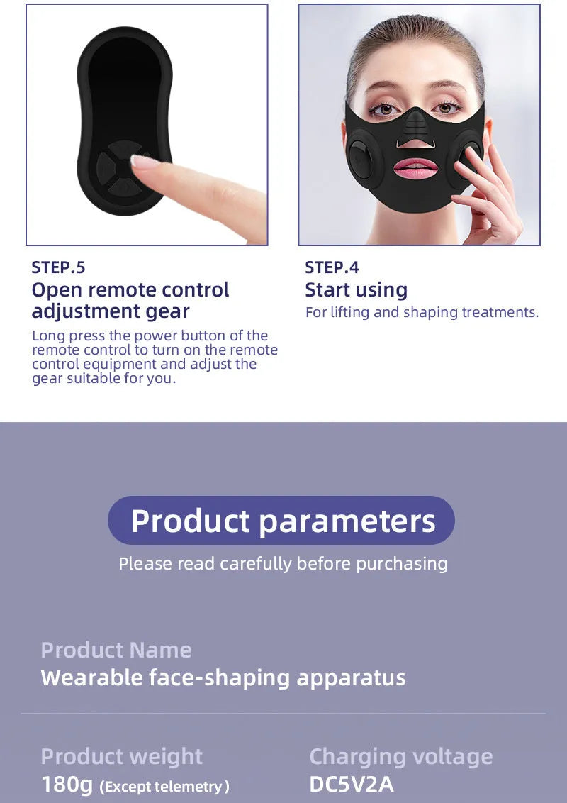 Black handheld photon facial mask beauty device with USB port and adjustable settings.