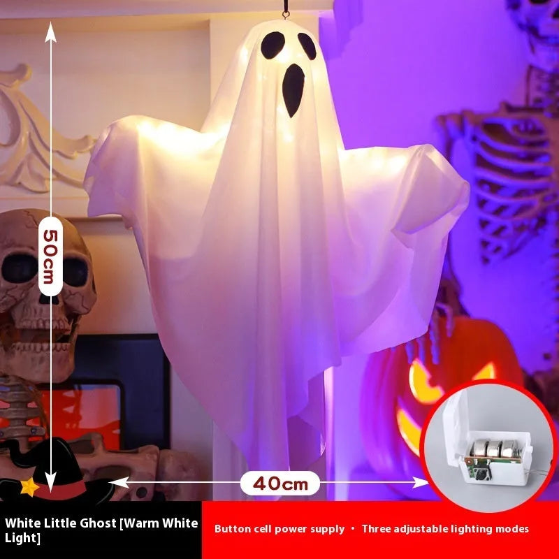 White cloth ghost Halloween light with 4.5V button battery for indoor party decoration