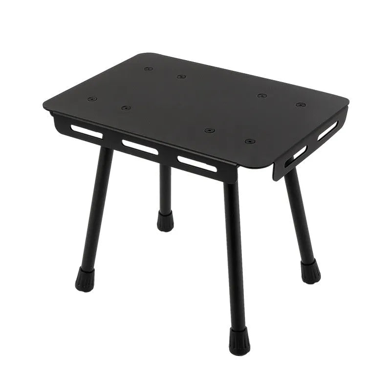 CLS aluminium folding camping stool shown in beige, extended as a table and folded with its storage bag.