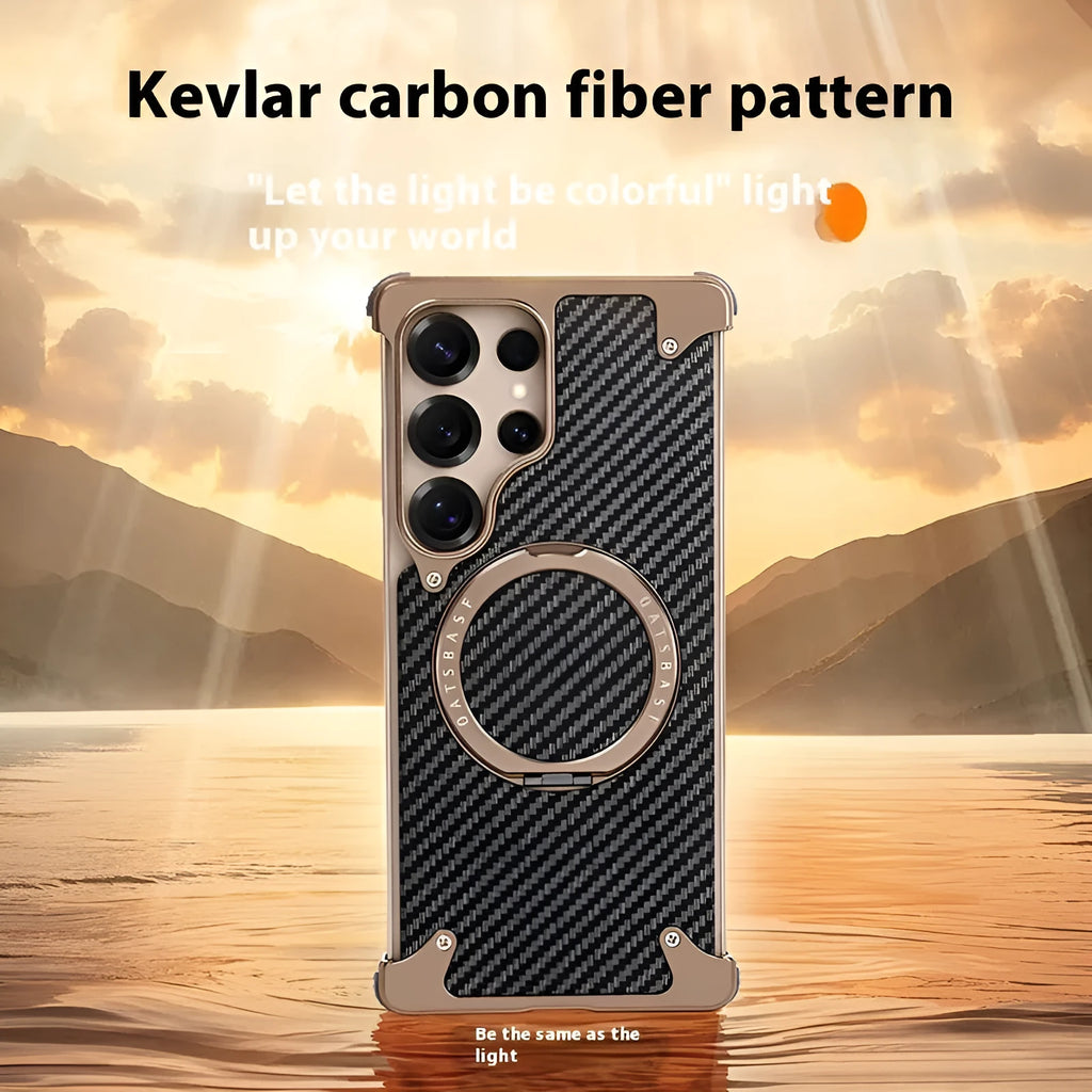 Shatter-resistant carbon fiber phone shell for Samsung S24 Ultra, metal electroplating finish, black colour