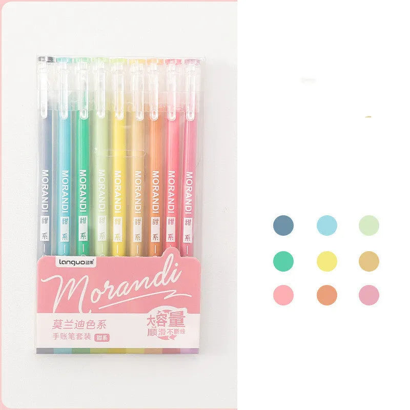 Set of nine solid colour gel pens with 0.5mm needle tips in Nordic, Retro, Salt, or Sweet series