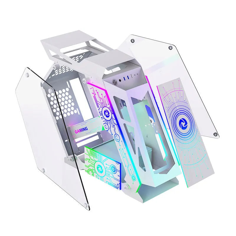 Table-type PC computer case with RGB lighting in coffee table design