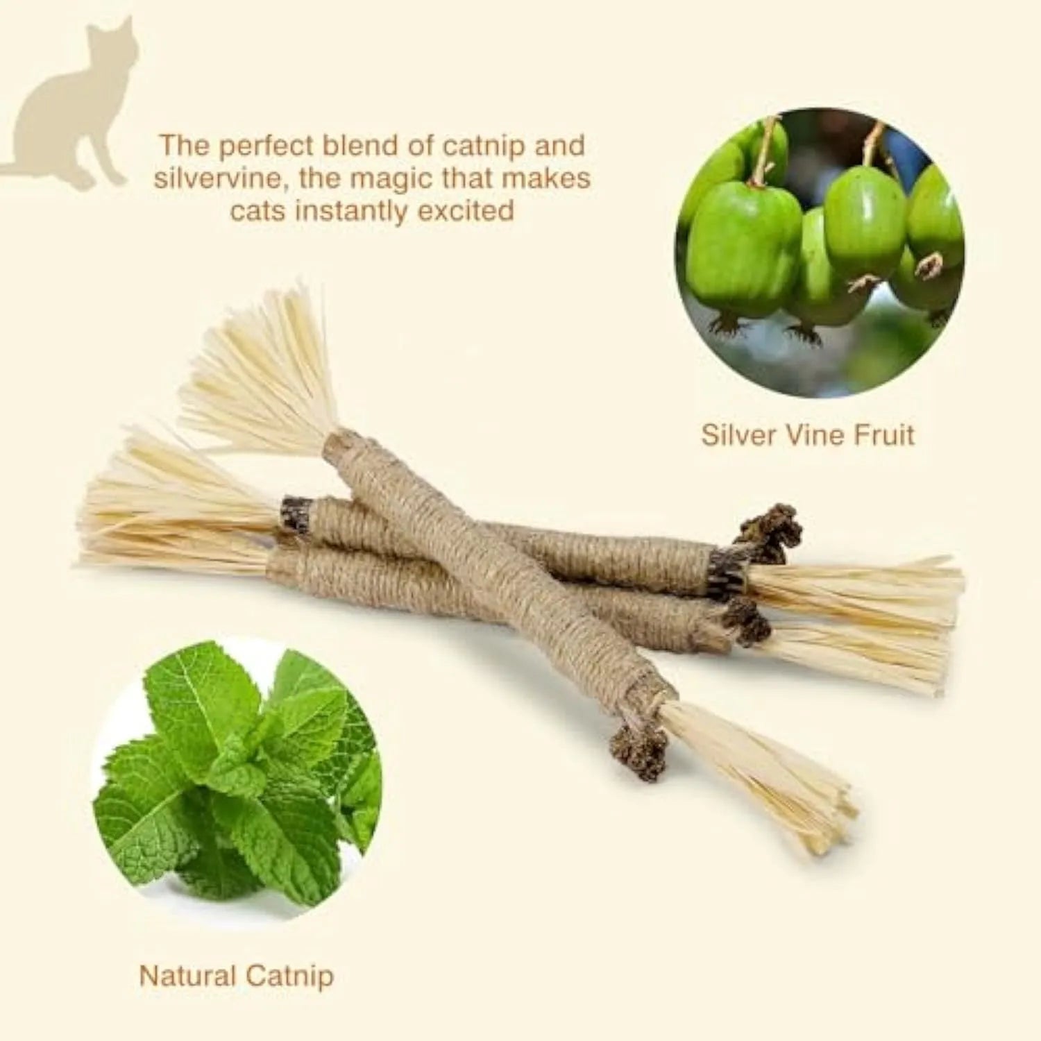 Natural silvervine cat chew sticks 3 pack for dental care and stress relief with thick or fine diameter options
