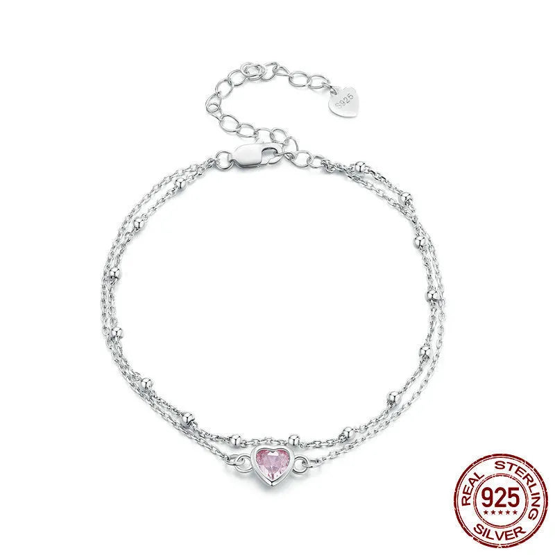 BSB152 colour sweet girlish 925 sterling silver heart-shaped bracelet with adjustable chain.