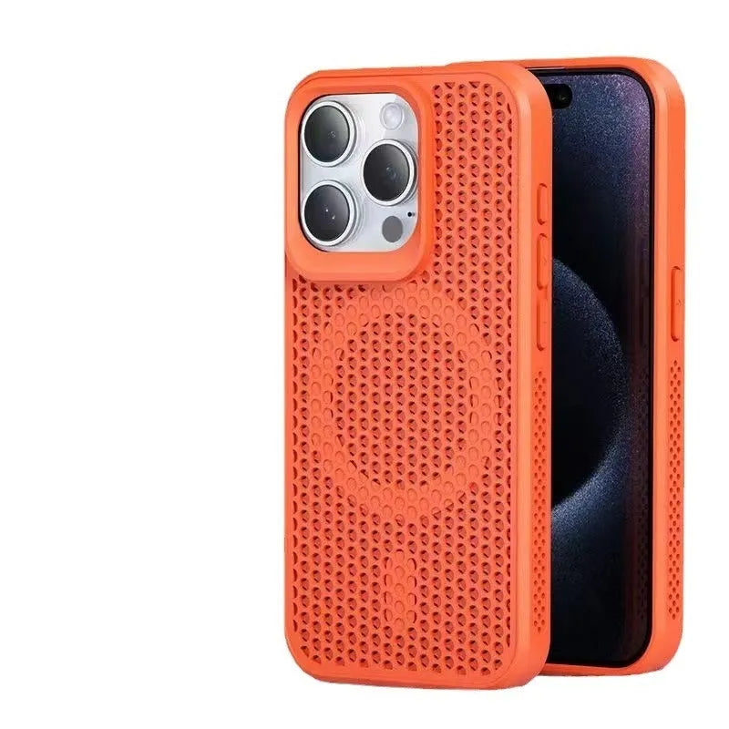 Simple honeycomb mesh magnetic phone case for iPhone 11 to 15 series in black hard PC