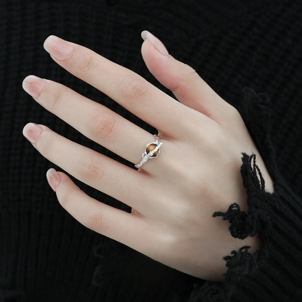 Saturn constellation adjustable open ring with white gold electroplated finish on silver material