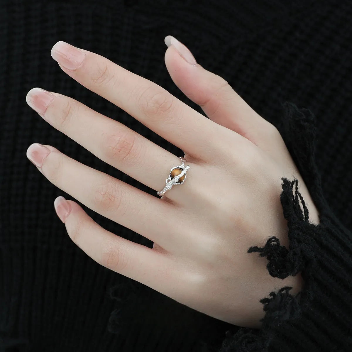 Saturn constellation adjustable open ring with white gold electroplated finish on silver material