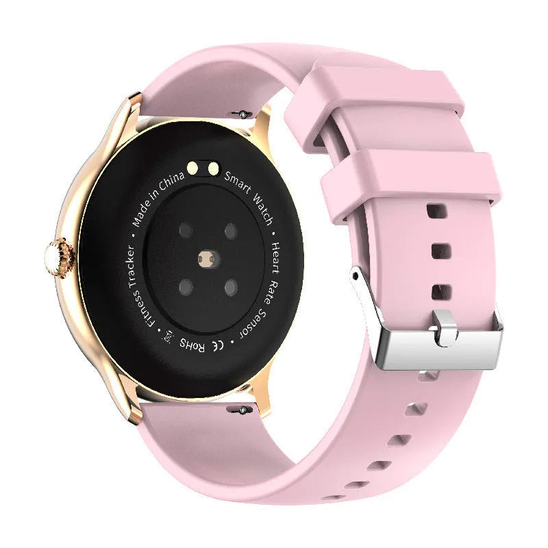 Black Bluetooth smart sports watch with circular screen on a silicone wristband