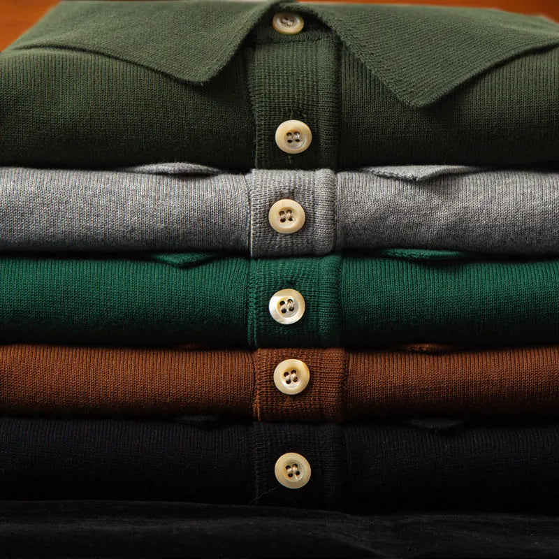 Retro slim fit knitted cotton short-sleeved T-shirt in earth-tone colours