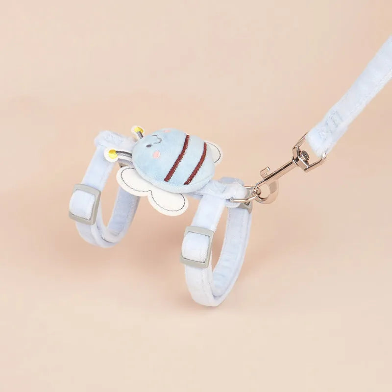 Bee-shaped adjustable cat lead in polyester with strap and hand holding rope