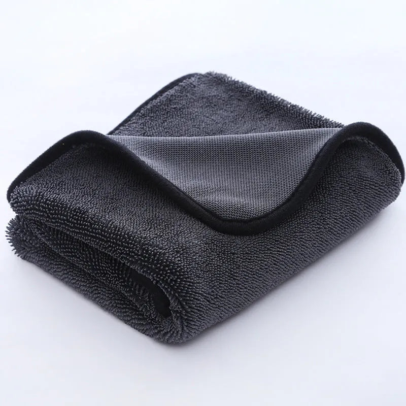 Twisted braid car cleaning towel in grey with textured surface for automotive glass washing and detailing